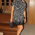 Zebra Dress w/ Drawstring Shoulders & Lace Hem