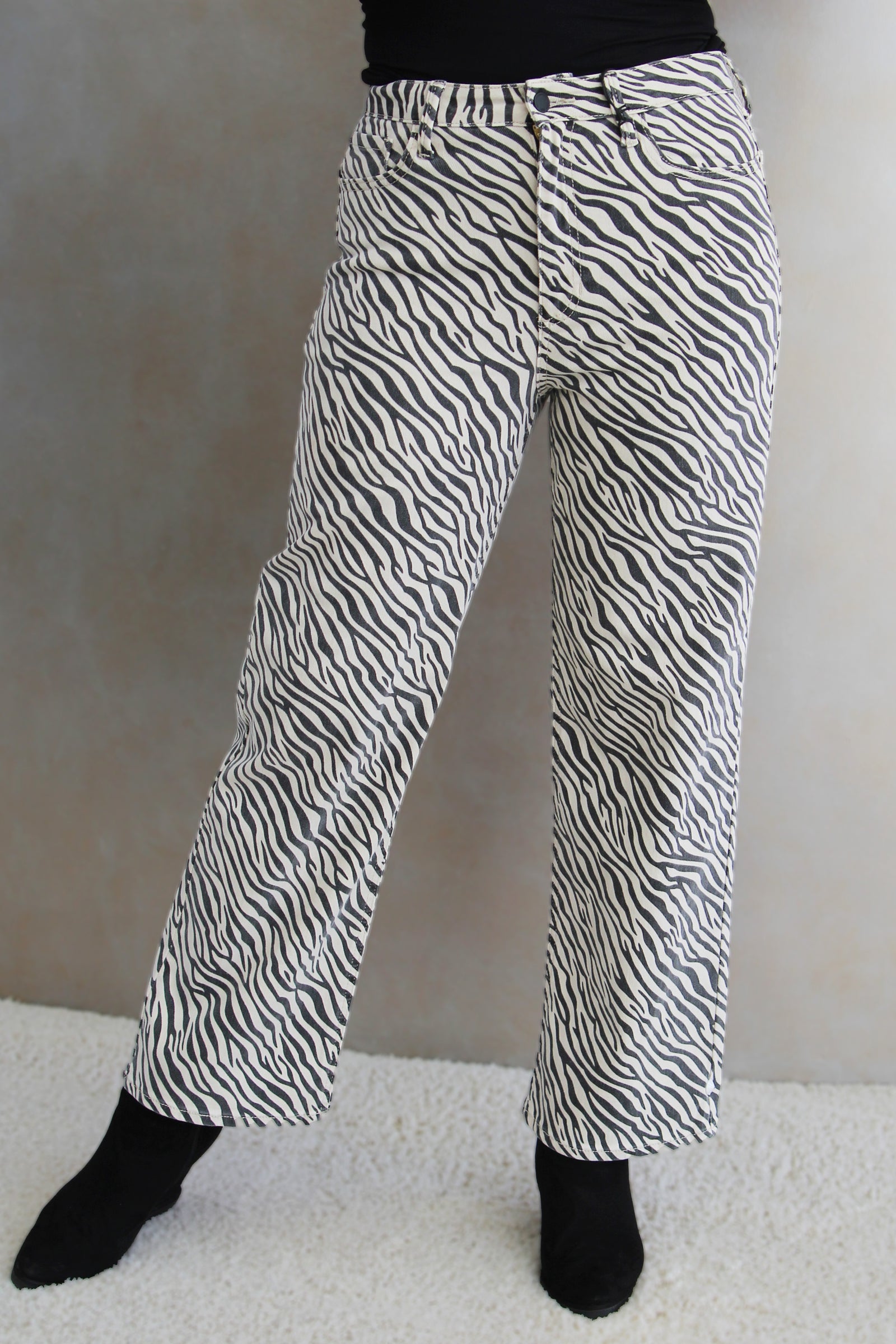 Zebra Print High Rise Straight Jeans