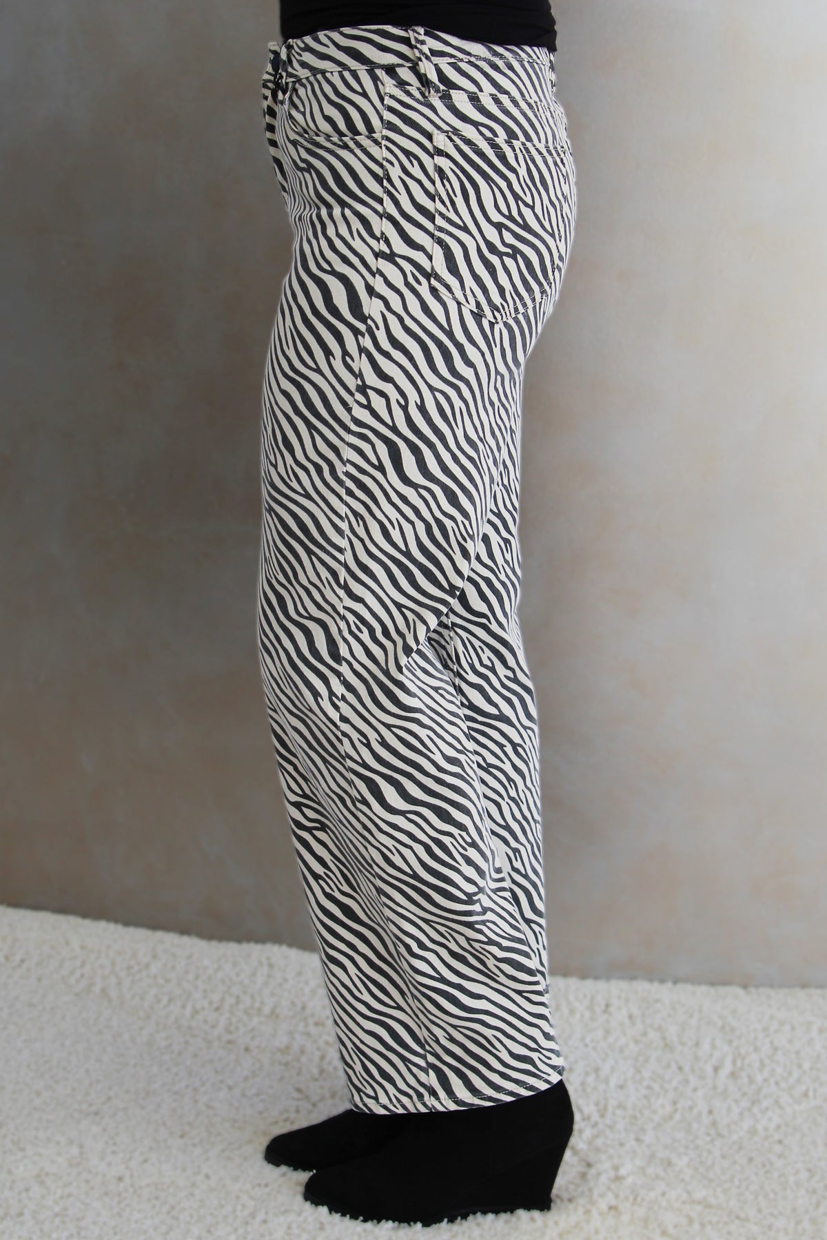 Zebra Print High Rise Straight Jeans