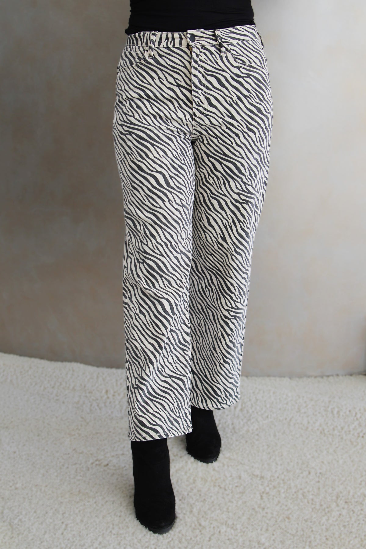 Zebra Print High Rise Straight Jeans