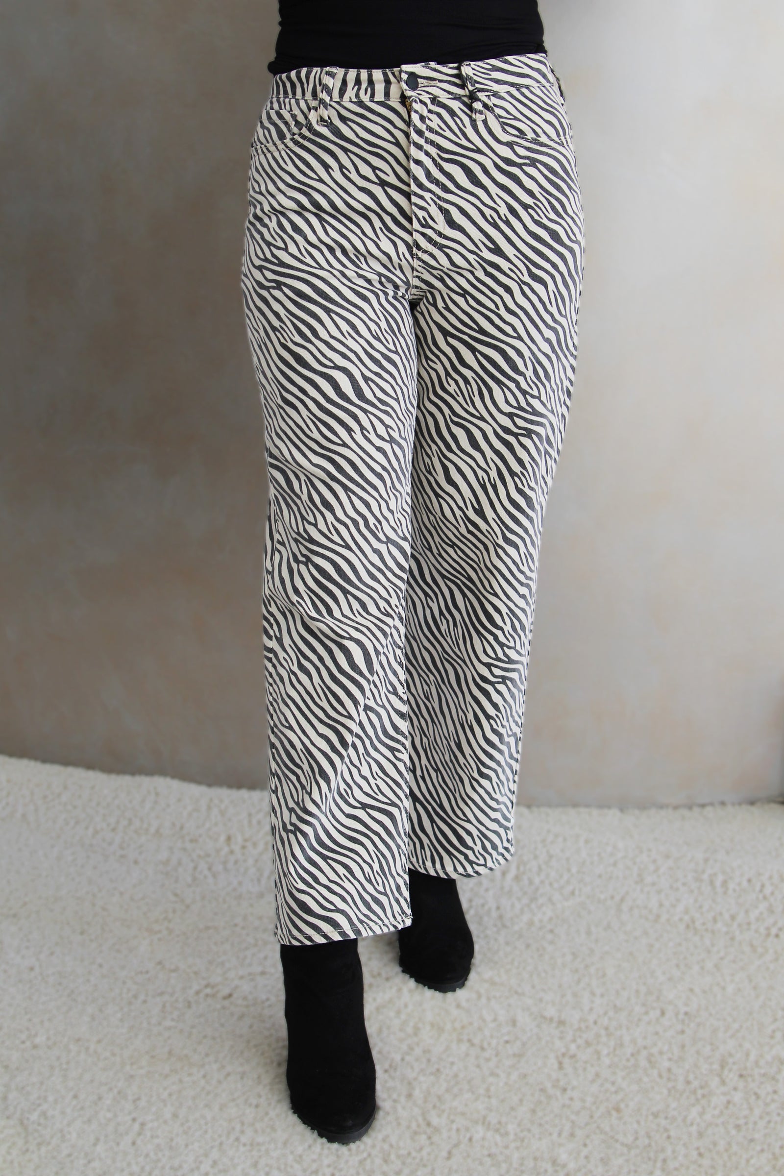 Zebra Print High Rise Straight Jeans