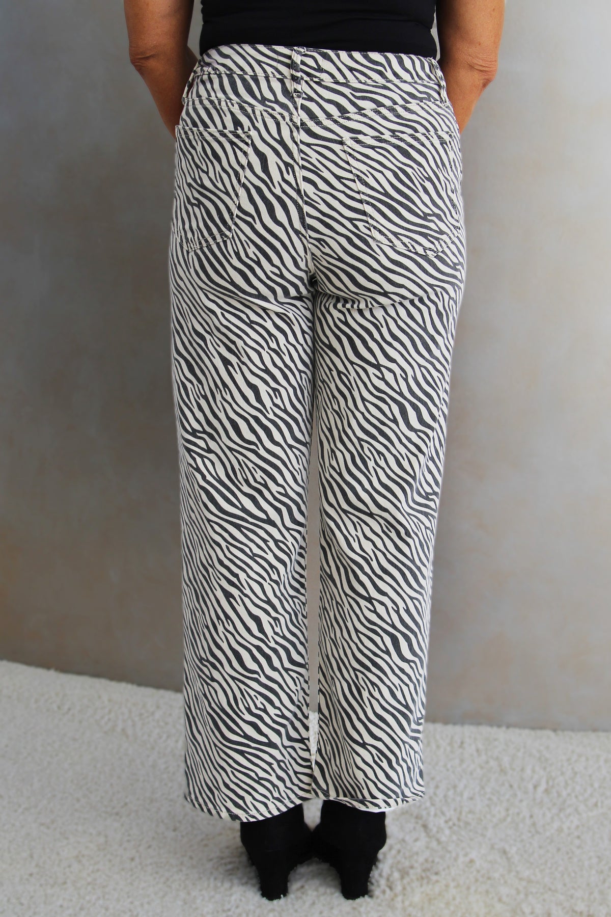 Zebra Print High Rise Straight Jeans