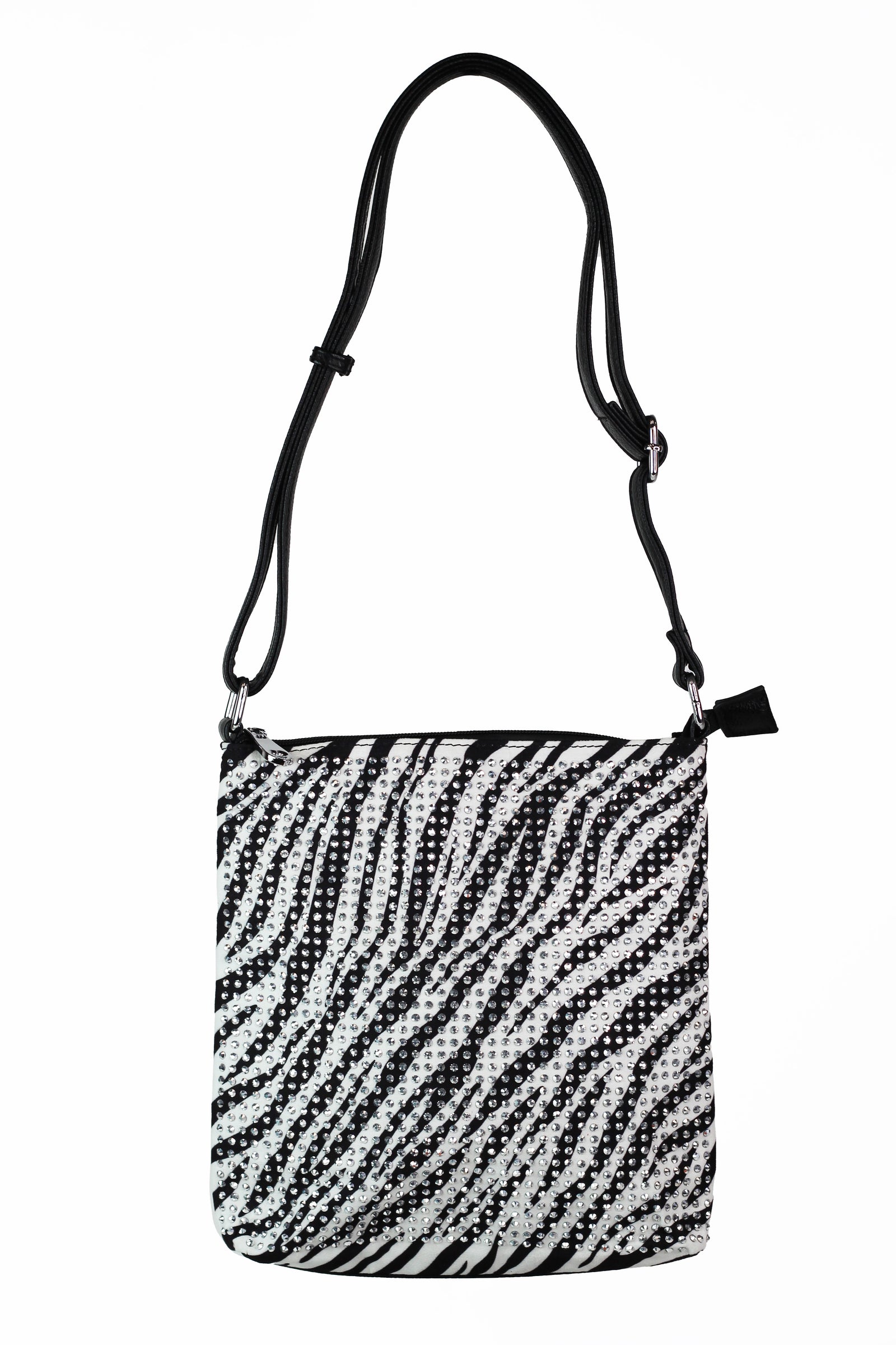 Zebra Print Rhinestone Covered Crossbody Bag