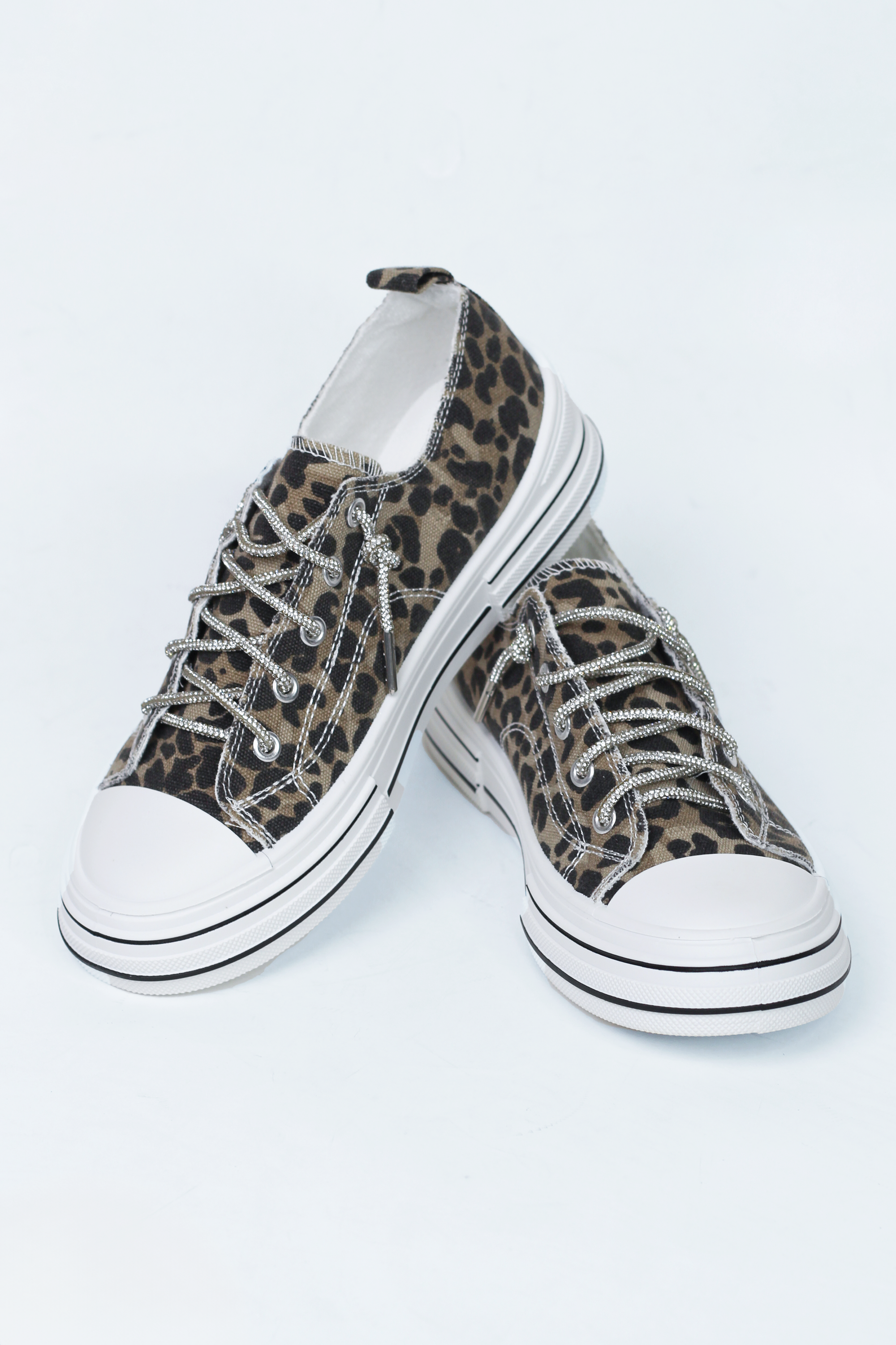 Canvas Sneakers w/ Rhinestone Shoe Laces