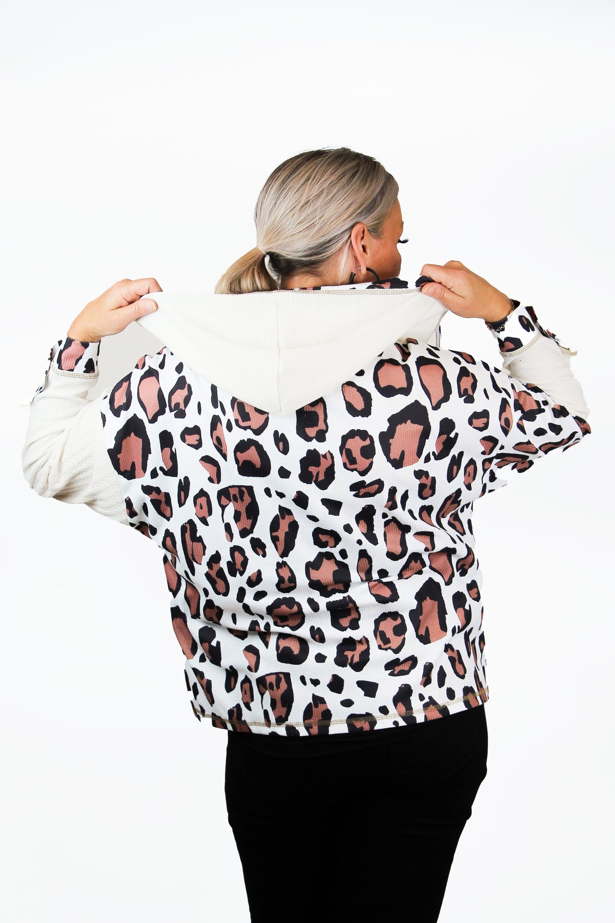 Leopard Print Mixed Texture Patchwork Zip Up Hoodie (SALE)