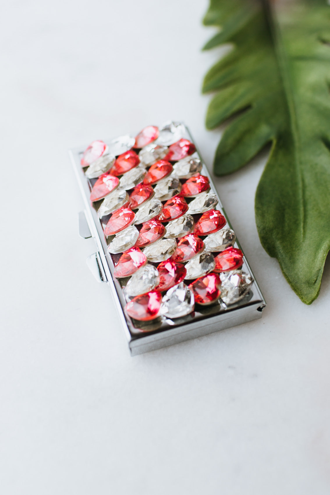 Two Toned Large Rhinestone Rectangle Pill Box