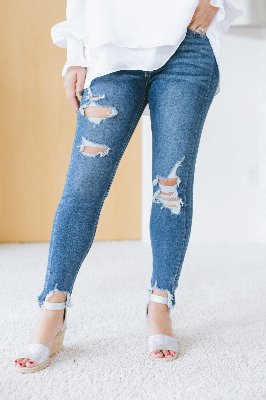 High Rise Cut Out Ankle Skinny Jean - Glitz & Ears Boutique