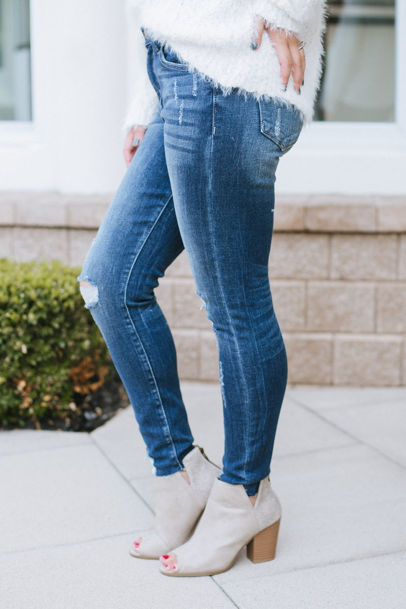 High Rise Distressed Ankle Skinny Jean