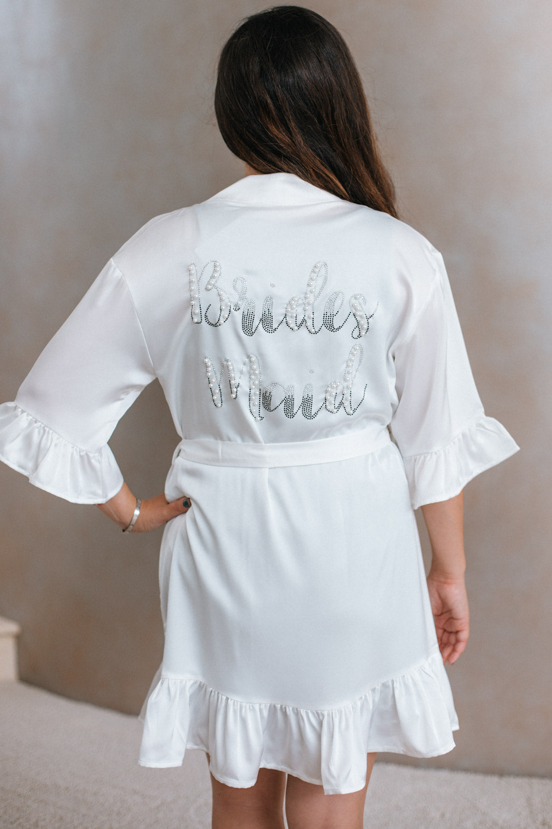 Pearl &amp; Rhinestone Bridesmaid Satin Robe (SALE)