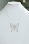 Thin Chain Large All Rhinestone Open Butterfly Pendant Necklace