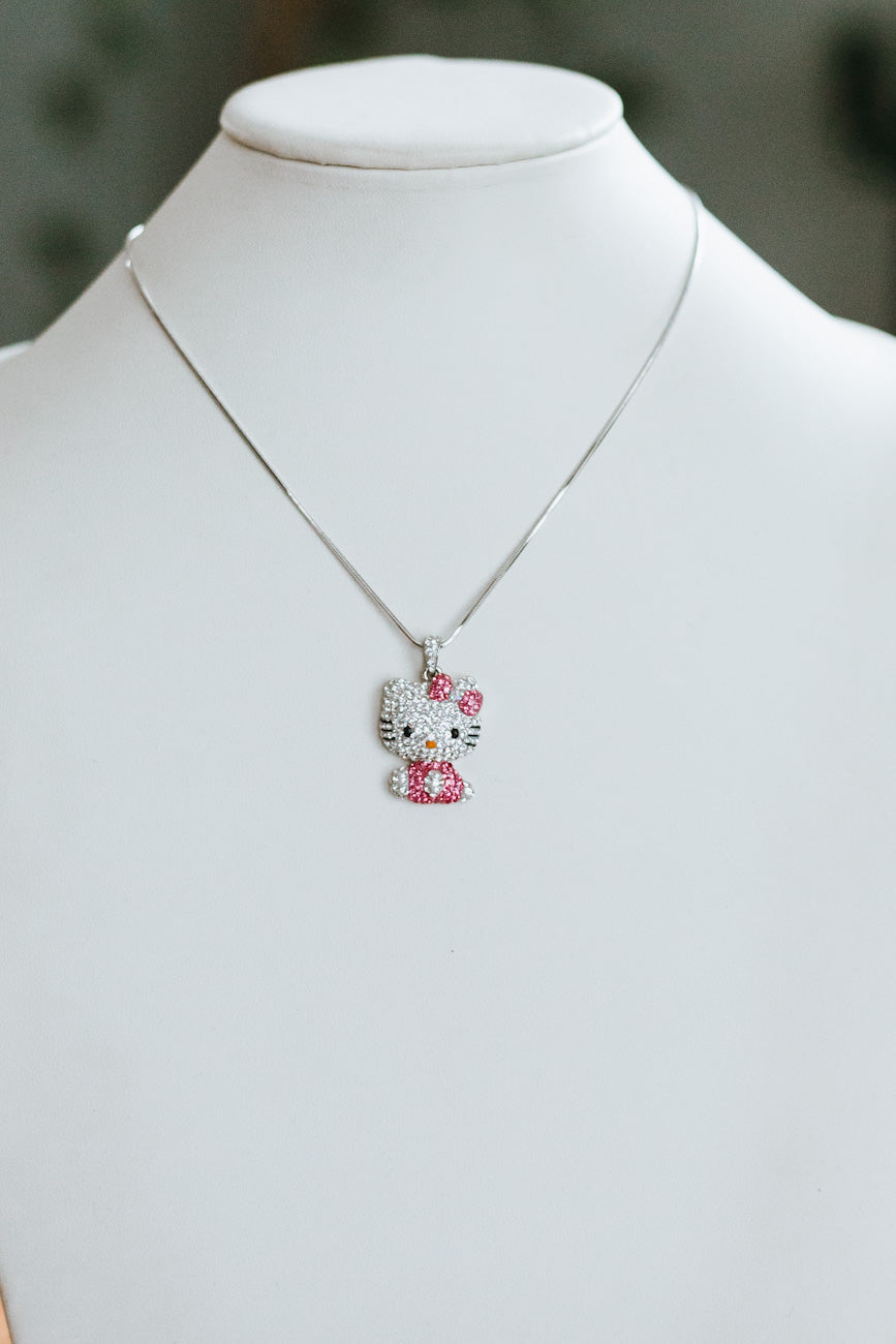 Silver Middle Sitting Large Hello Kitty Necklace