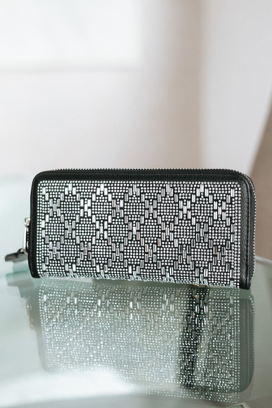 Baguette &amp; Round Rhinestone X Shaped Design Wallet