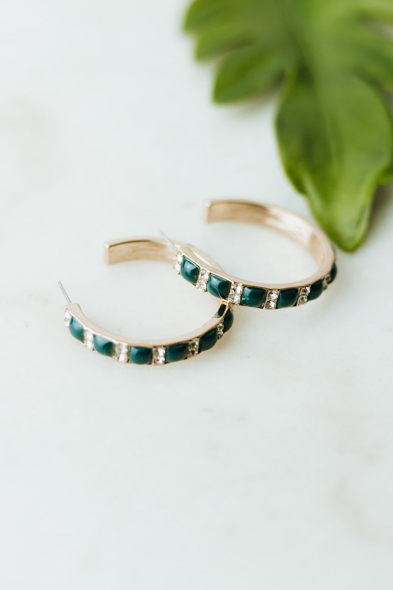 Open Hoop With Square & Rhinestone Alt. Earrings