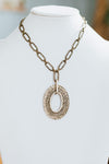 Textured Chain & Overlap Oval Rhinestone Trim Inside Necklace (SALE)