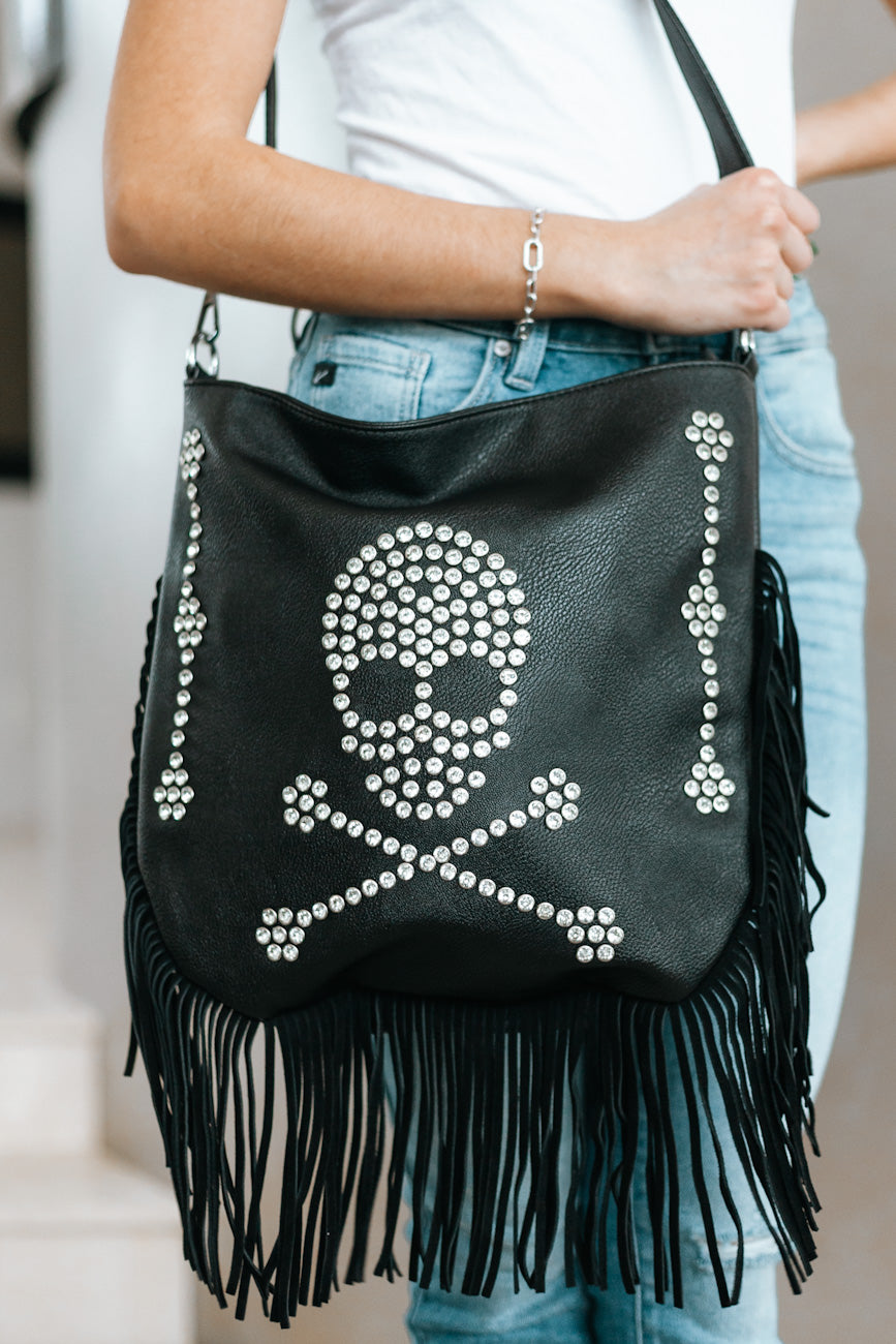 Studded Skull Purse With Bottom Fringe