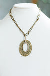 Textured Chain & Overlap Oval Rhinestone Trim Inside Necklace (SALE)