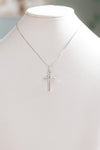 Baguette Stone With Rhinestone Trim Cross Necklace