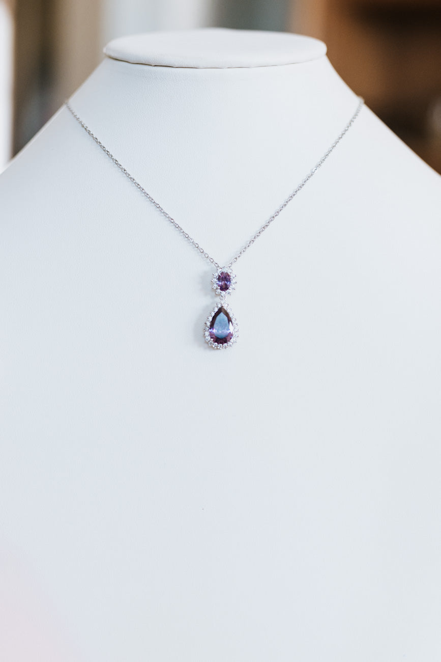 Pear & Oval Stone With Halo Necklace