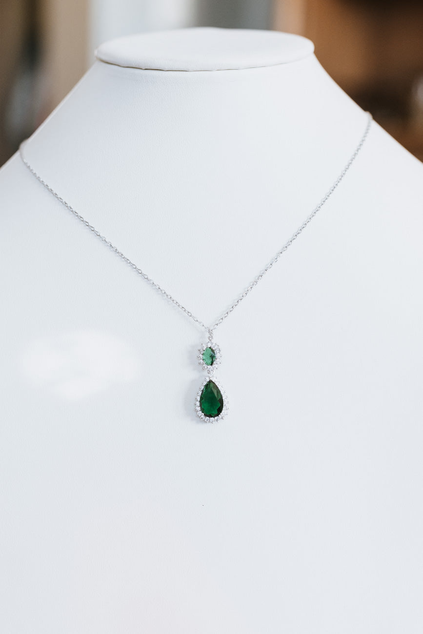 Pear & Oval Stone With Halo Necklace