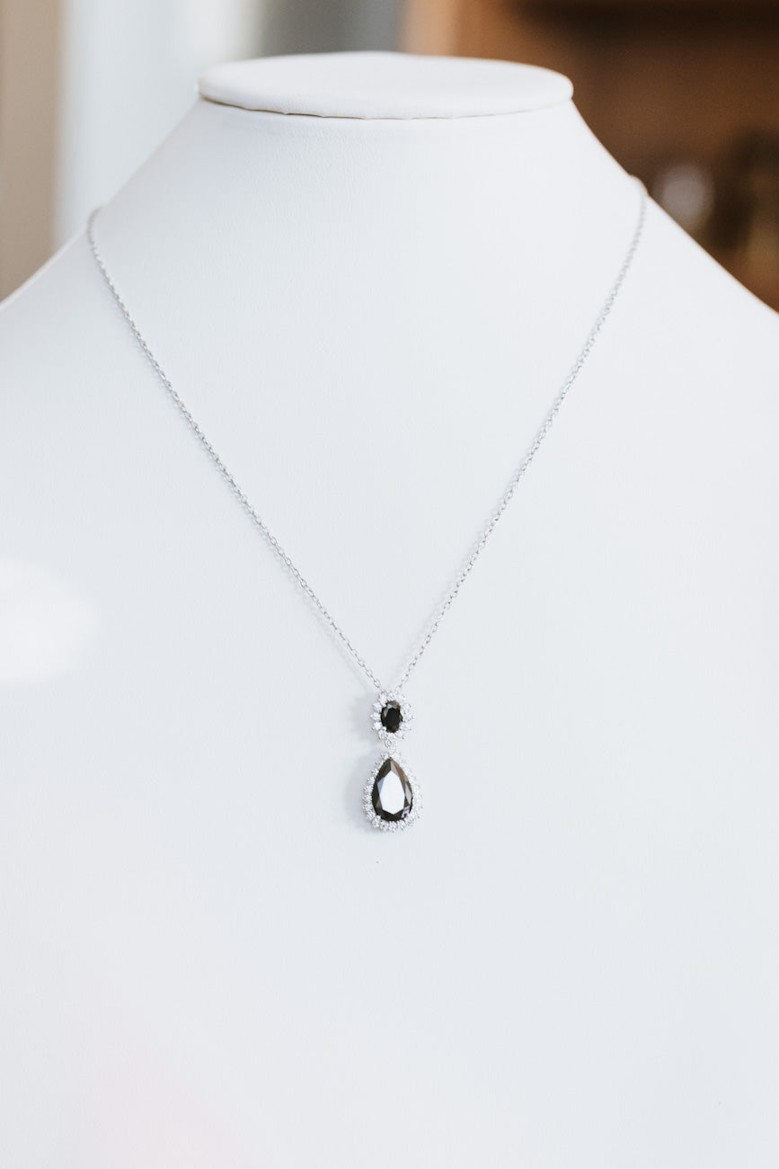 Pear & Oval Stone With Halo Necklace