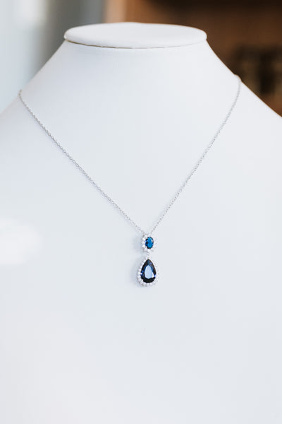Pear & Oval Stone With Halo Necklace