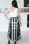 One Shoulder Half Plaid Slit Dress (SALE)