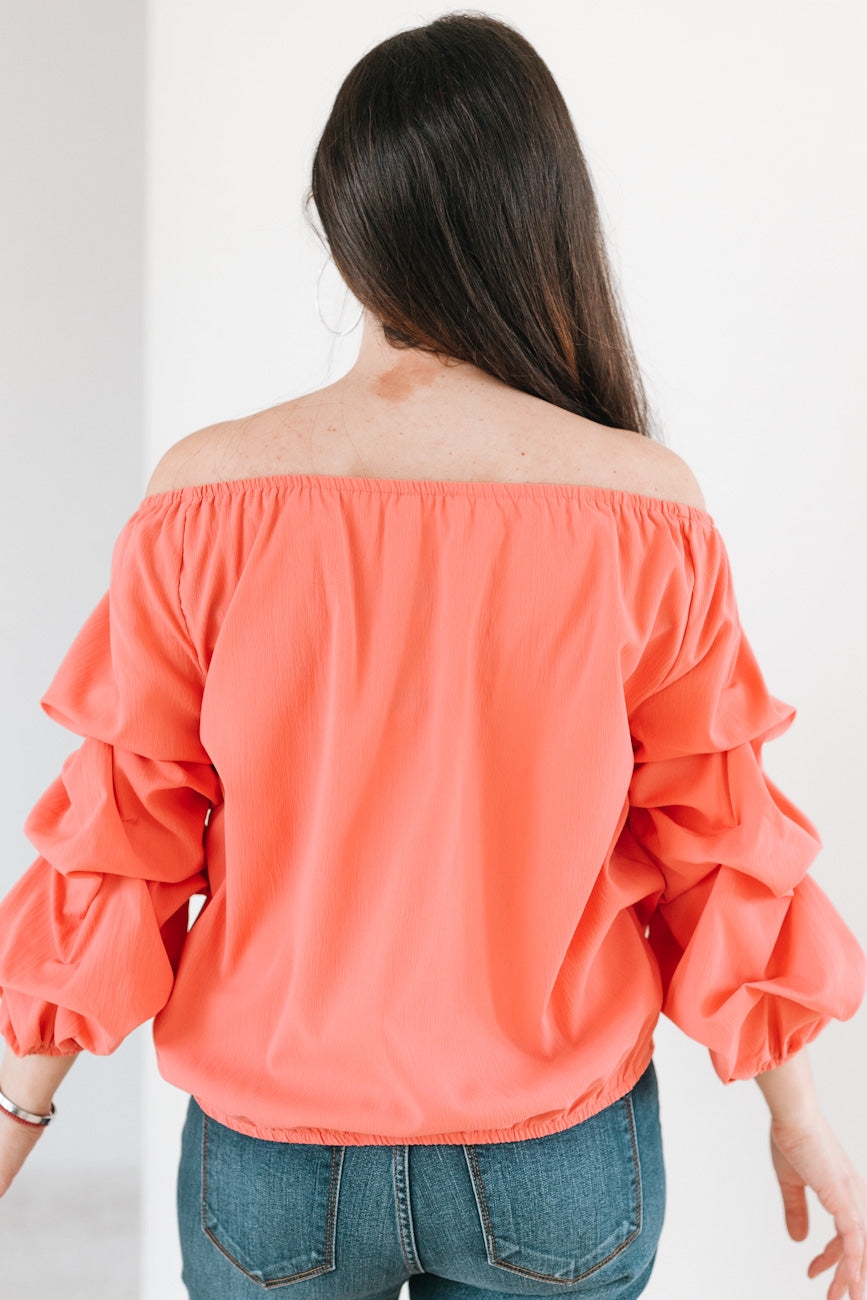 Off The Shoulder Blouse With Cinched Sleeve - Glitz & Ears Boutique