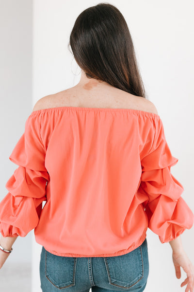 Off The Shoulder Blouse With Cinched Sleeve