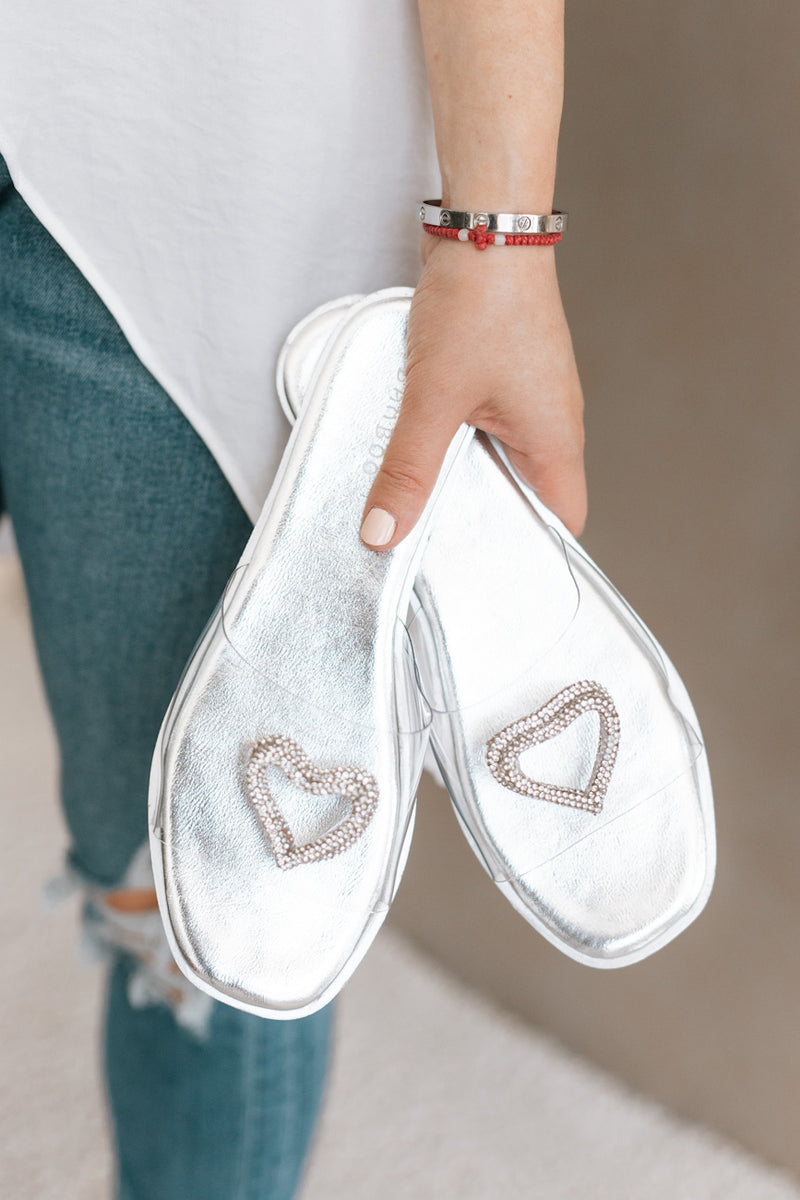 Clear Slip On Sandal With Double Rhinestone Heart (SALE)