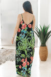 Colorful Floral & Leaf Print Maxi Dress With Pockets & Adjustable Straps (SALE)