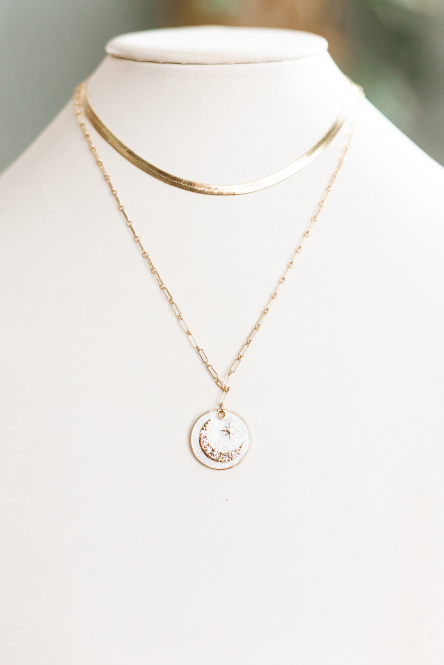 Two Layer Short Chain & Moon Pendant Necklace