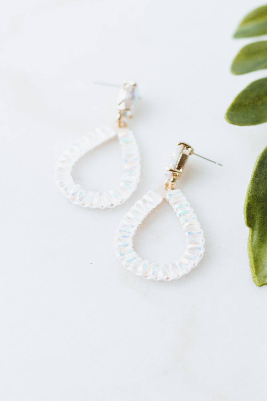 Fabric Stitch Baguette Open Teardrop Earring