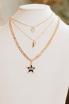 Three Layer Chain Heart, Star & Tuck Charm Necklace