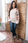 Colored Knitted Open Flower Sleeved Sweater
