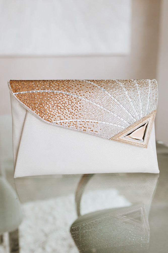 Slanted Rhinestone Fade Flap Clutch