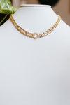 Thick Metal & Rhinestone Link Necklace