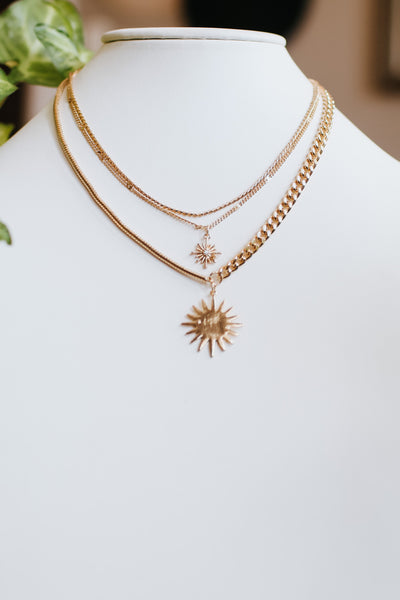 Sun Pendants Layered Chains Necklace
