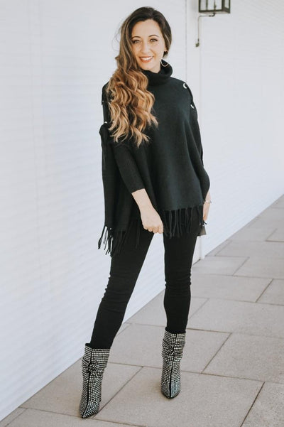 Grommet Lace Up Fringe Poncho-Glitz & Ears Boutique