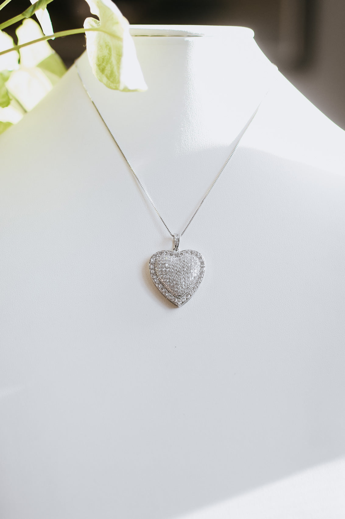 Large Pave Heart with Dainty Chain Necklace