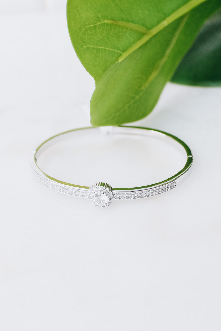 Pave Row Circle &amp; Ball Trim Bangle