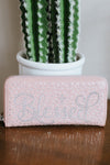 Cursive Blessed & Scatter Stone Back Wallet