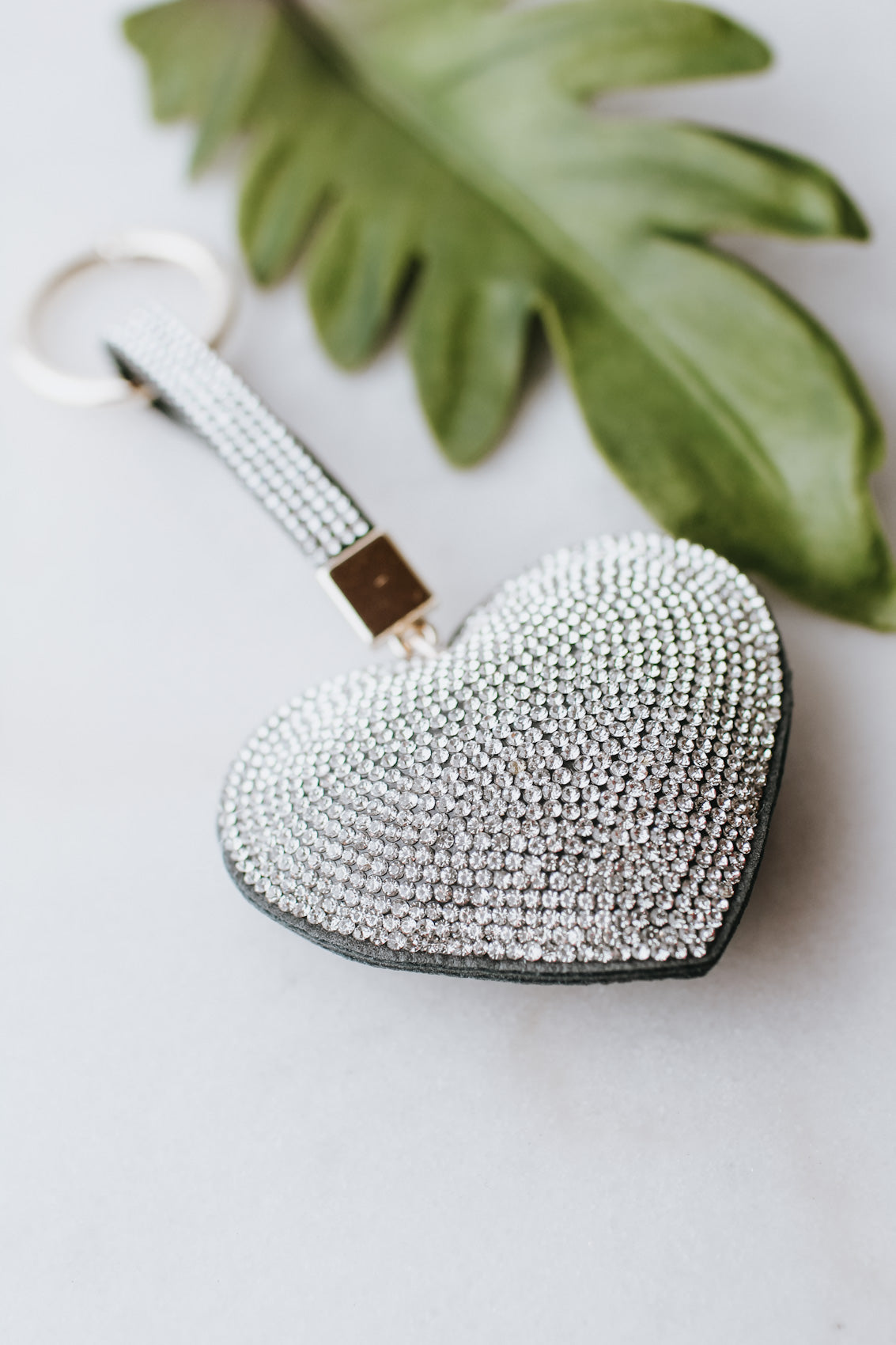 Rhinestone Loop Top &amp; Puff Heart Keychain