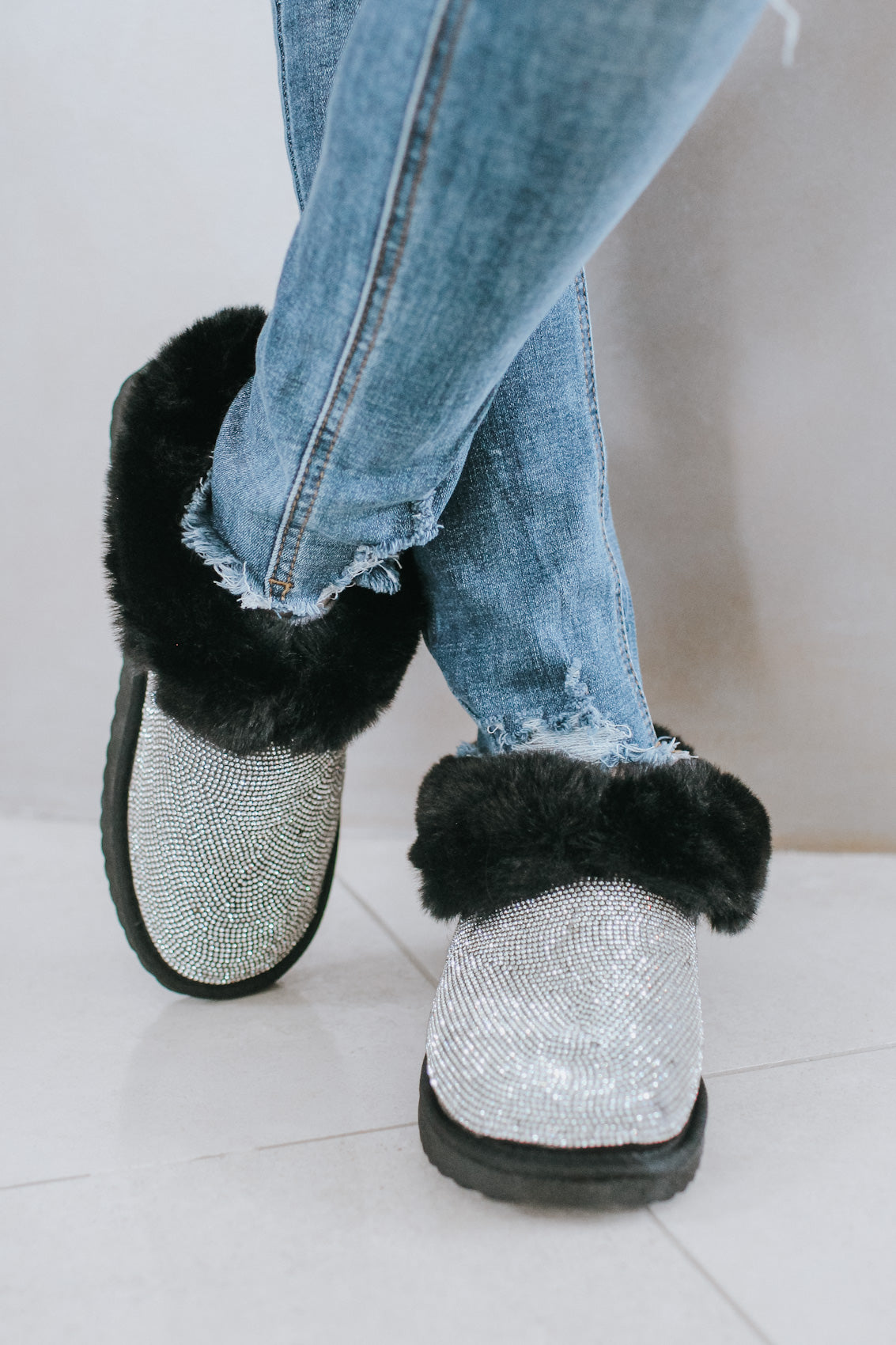 Fur Ankle Rhinestone Slipper SALE Glitz Ears Boutique