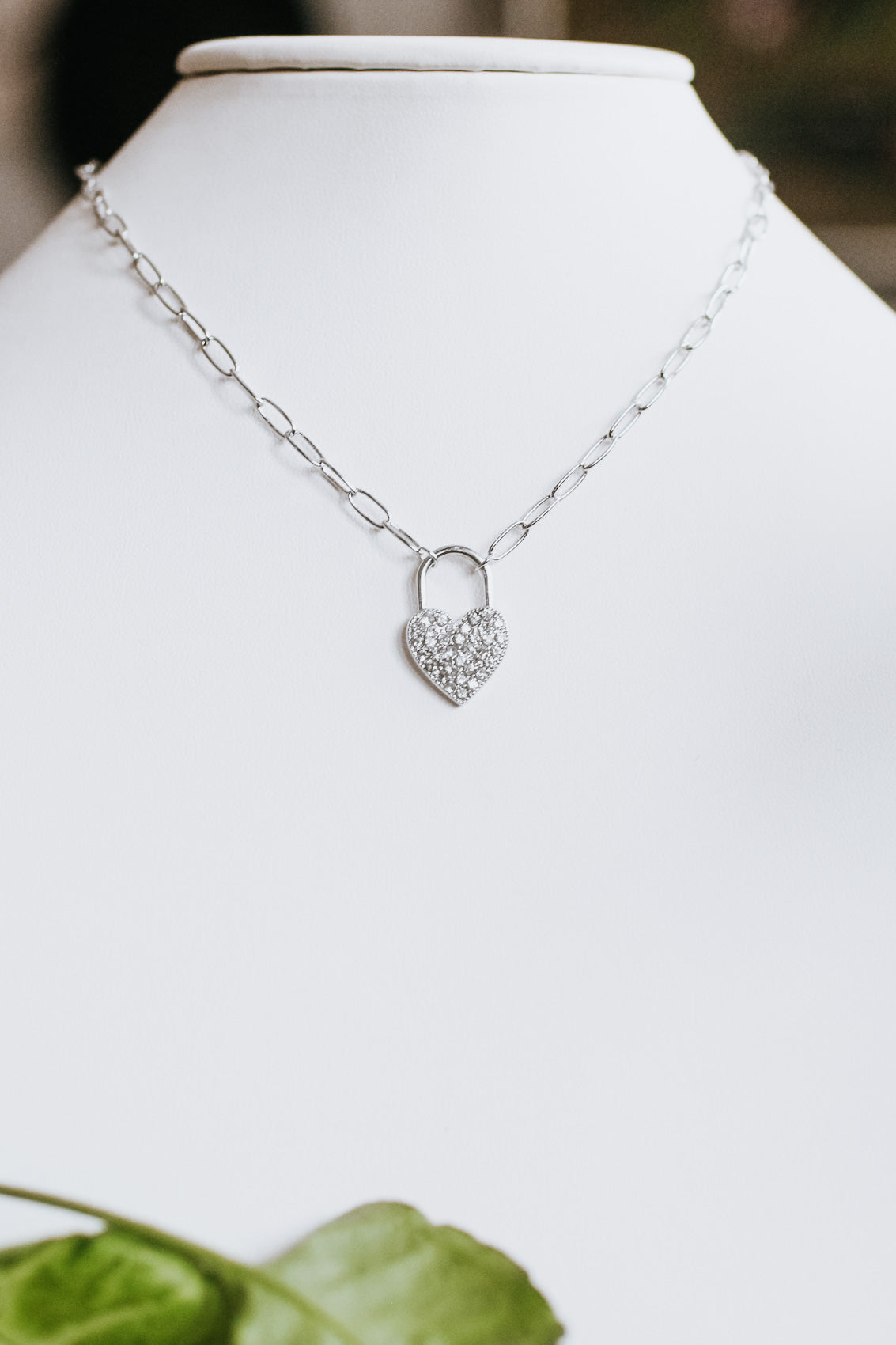 Small Rhinestone Heart Lock Necklace