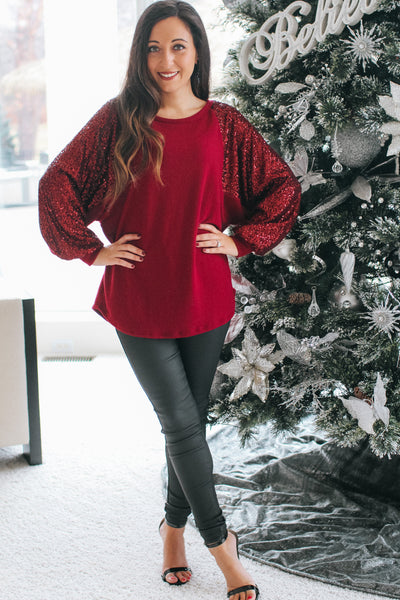 Soft Middle Sequin Sleeve Top