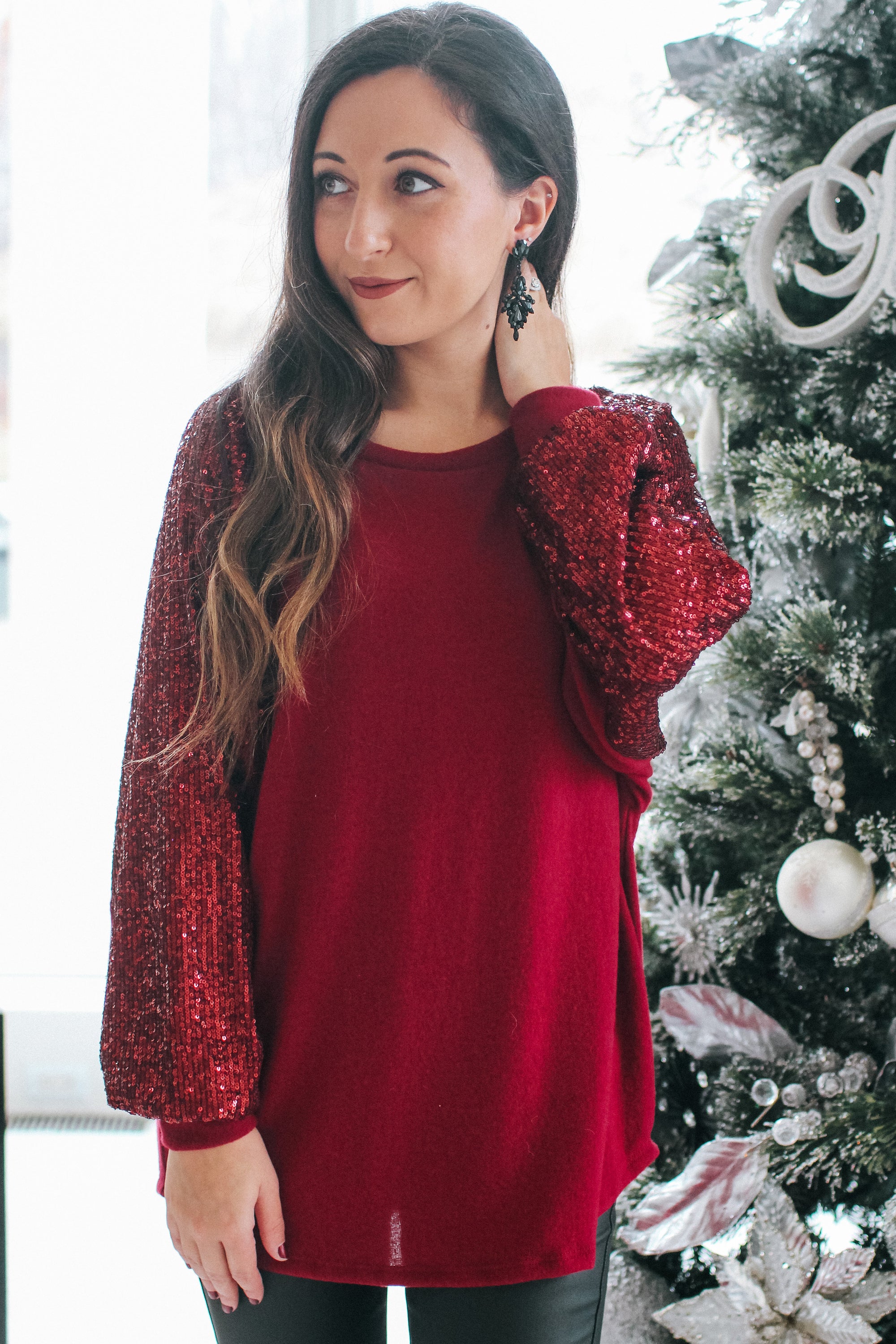 Soft Middle Sequin Sleeve Top