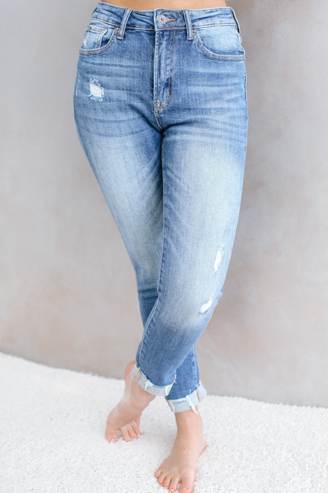 High Rise Vintage Wash Cuffed Skinny Jean (SALE)