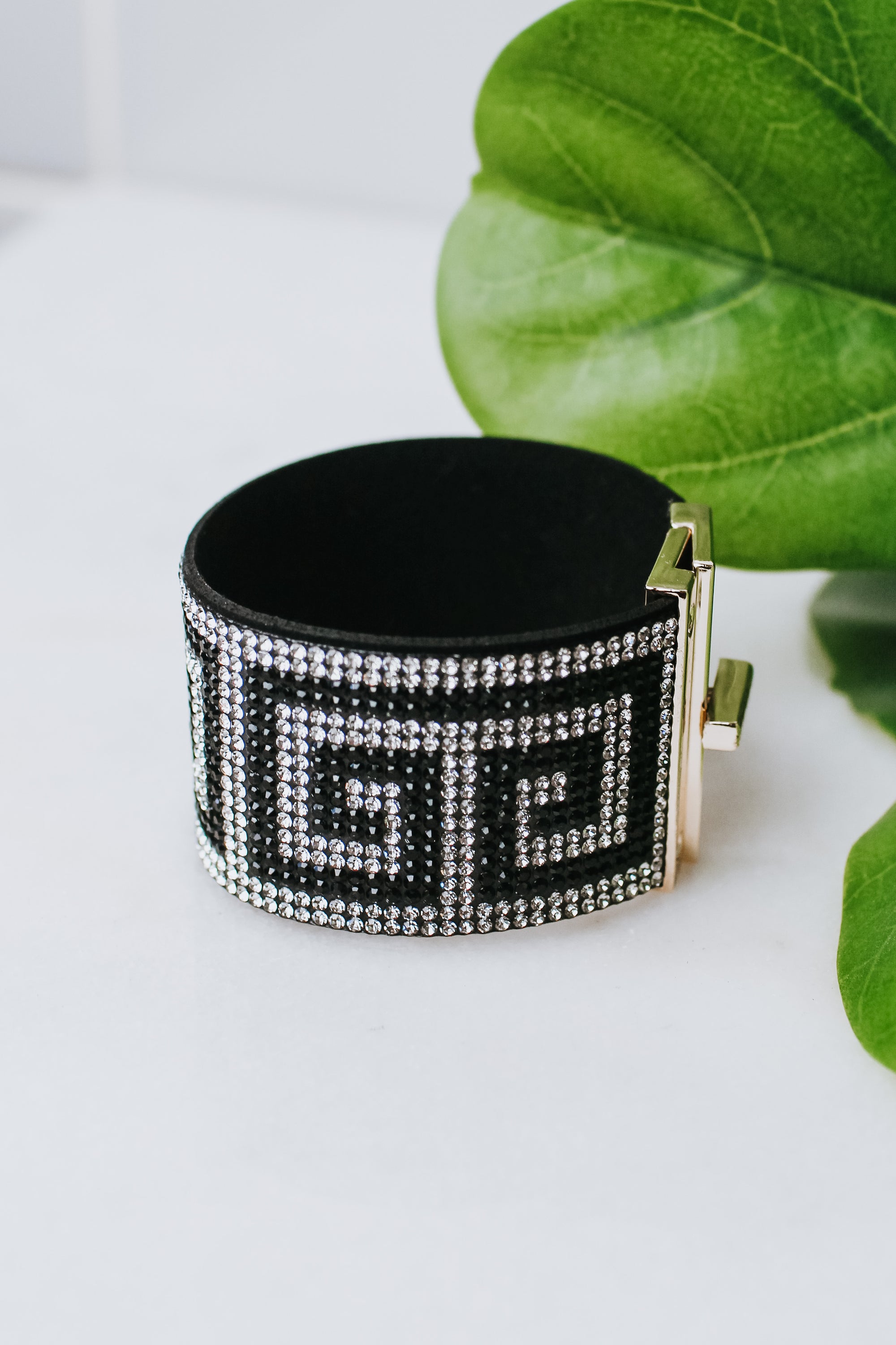 Two Tone Rhinestone Greek Key Thick Bracelet