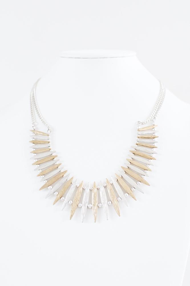 Two Tone Metal Spiked Bar Necklace-Glitz &amp; Ears Boutique