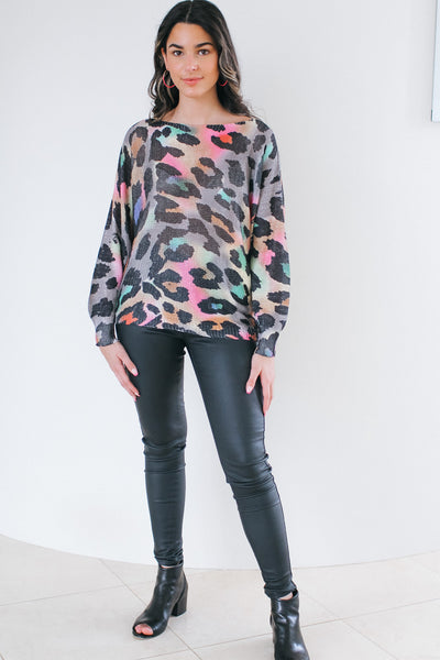 Leopard Shimmer Light Knit Sweater